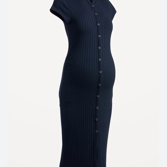 Old Navy Dresses & Skirts - Old Navy women's XL maternity fitted rib-knit navy midi Henley dress cap Sleeves